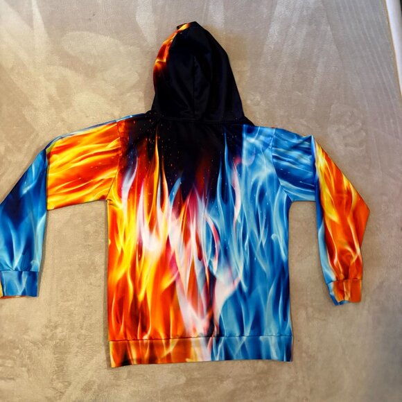 Fire & Ice Flame Print Hoodie • Men’s Large • Graphic Streetwear - Picture 4 of 5